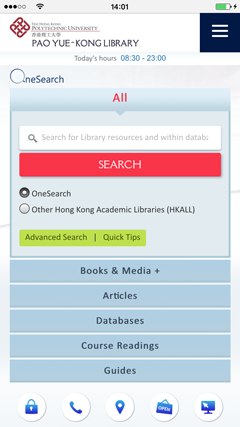 Library Homapage on mobile devices