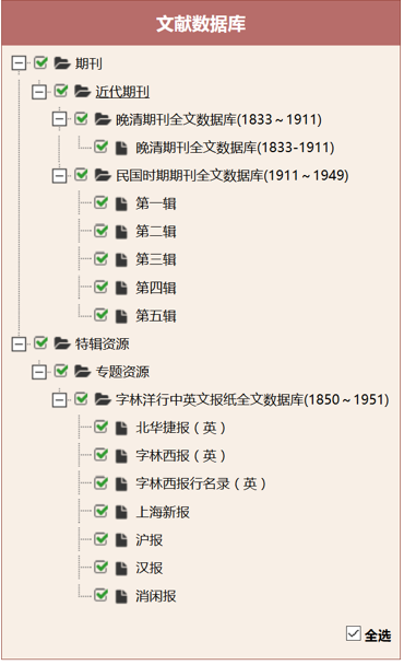 民國時期期刊全文數據庫, 晚清期刊全文數據庫, 及字林洋行中英文報紙全文數據庫